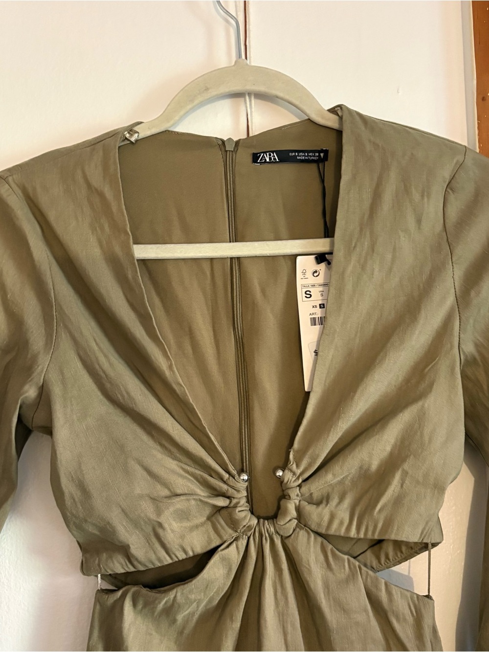 NWT ZARA Olive Cutout Dress Longsleeve